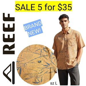 Reef NEW! Lt Wt Moisture-wicking Brown Button Short Sleeve Shirt Sale 5 for 35